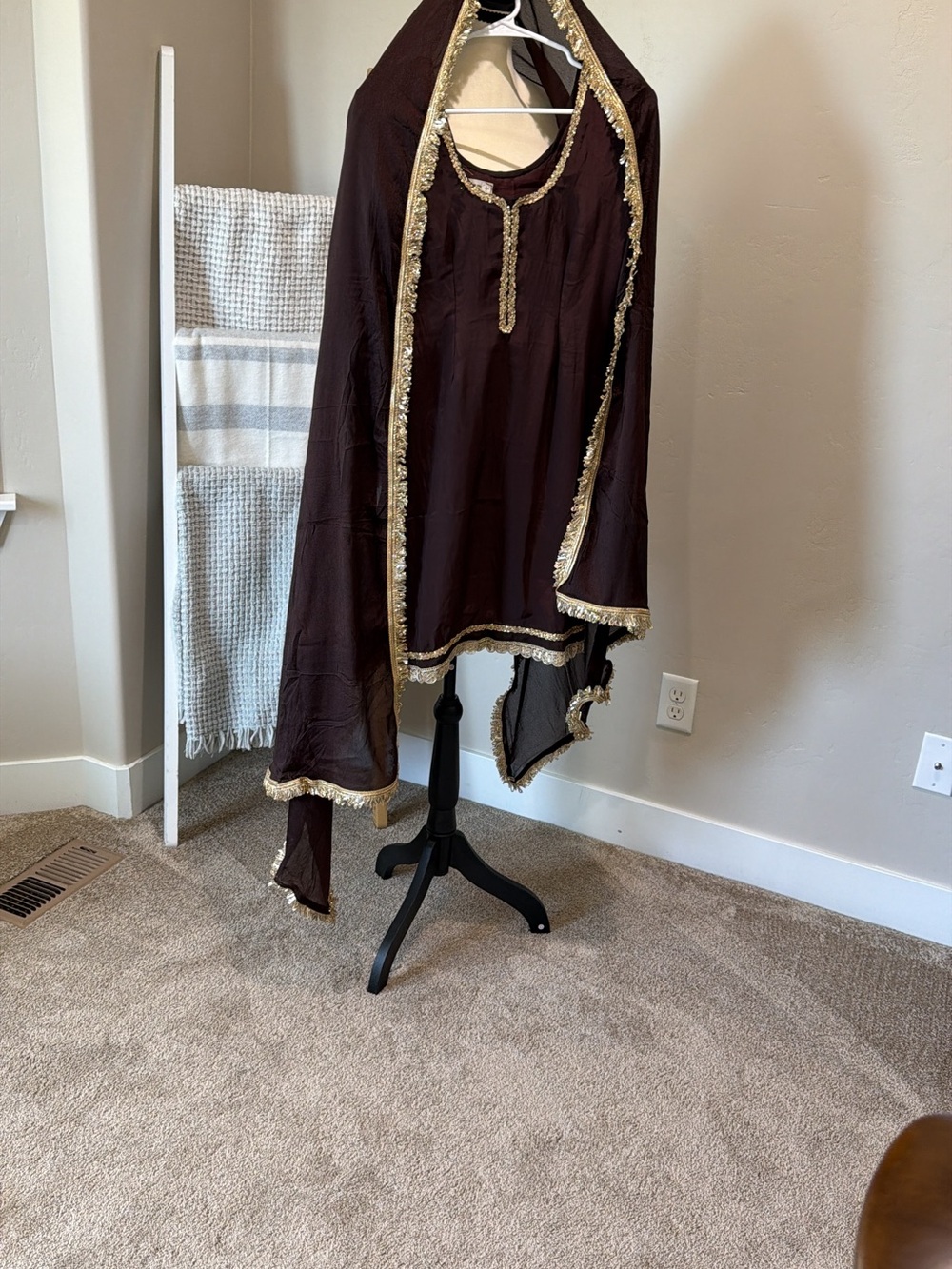 Embellished Brown Tunic with Gold Trim